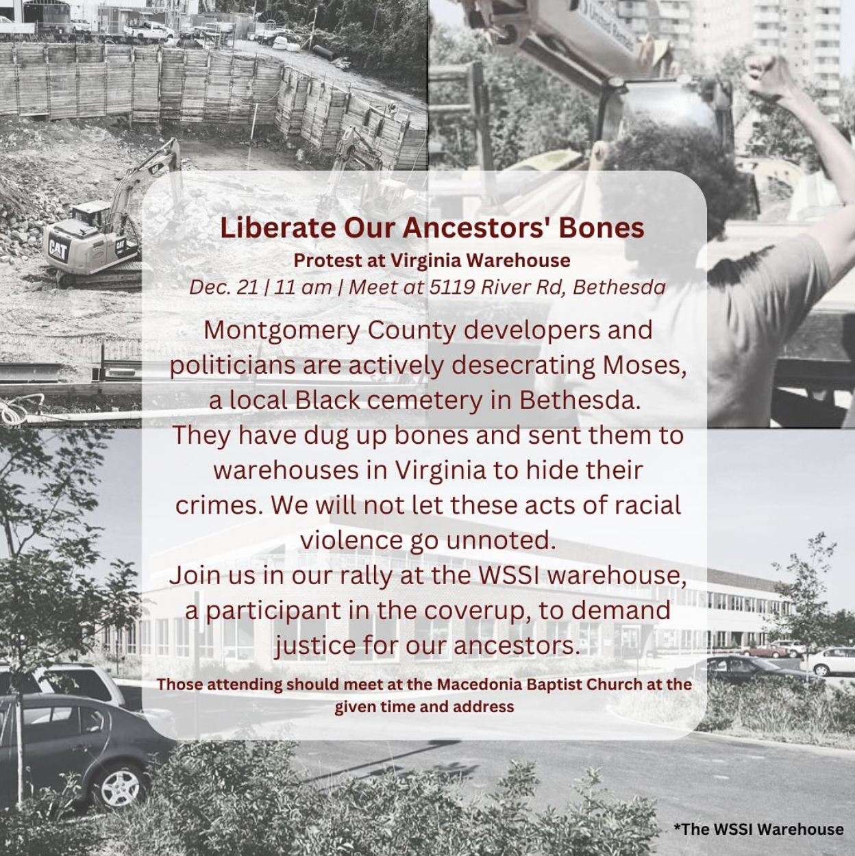 flyer for Liberate Our Ancestor's Bones action